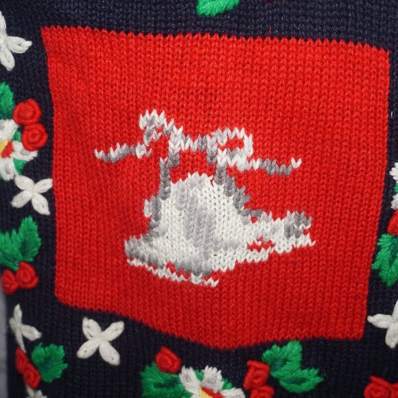 Vintage 90s Floral Christmas Knit Cardigan Sweater - Picture 3 of 13